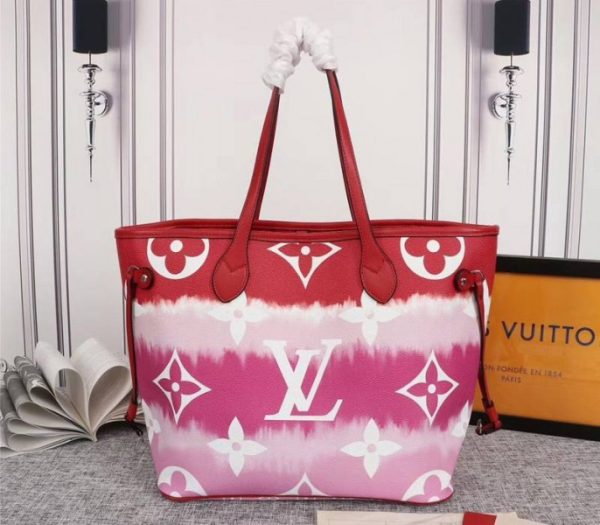 Designer Louis Vuitton Escale Neverfull MM Tote Rouge Red