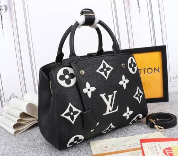 Designer Louis Vuitton Monogram Empreinte Leather Montaigne MM Handbag Black