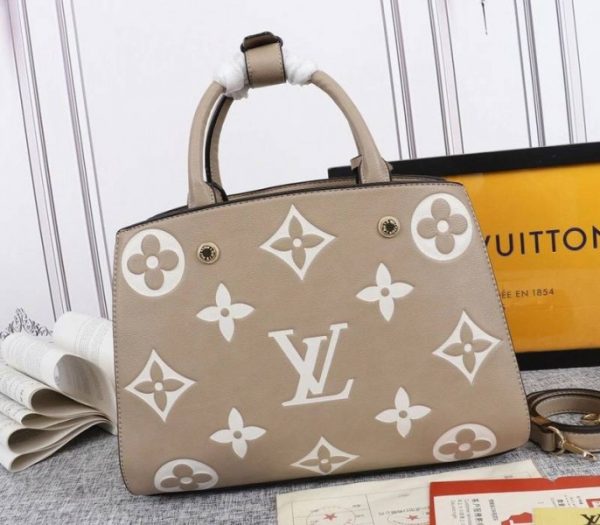 Designer Louis Vuitton Monogram Empreinte Leather Montaigne MM Handbag Turtledove