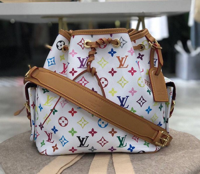 Fake Louis Vuitton White Murakami Petit Noe Bag