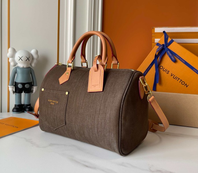 Denim Speedy Bandouliere 30 In Coffee Bean Brown - Image 4